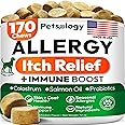 Dog Allergy Relief Chews - 170 Dog Allergy Chews - Itch Relief for Dogs - Omega 3 Fish Oil, Probiotics for Itchy Skin & Hot Spots Allergies, Paw Licking - Dry Skin & Coat Supplement - Immune Health