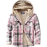 Elesuit Women's Fleece Flannel Jacket Plaid Sherpa Lined Jacket Long Sleeve Button Down Hooded Jackets for Women
