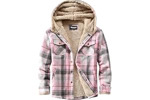 Elesuit Women's Fleece Flannel Jacket Plaid Sherpa Lined Jacket Long Sleeve Button Down Hooded Jackets for Women