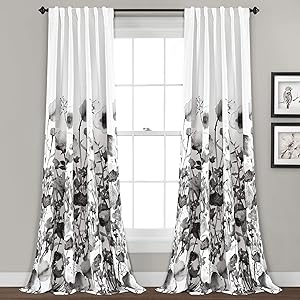 Lush Decor Zuri Flora Room Darkening Window Curtain Panel Pair, 84" L x 52" W, White& Black