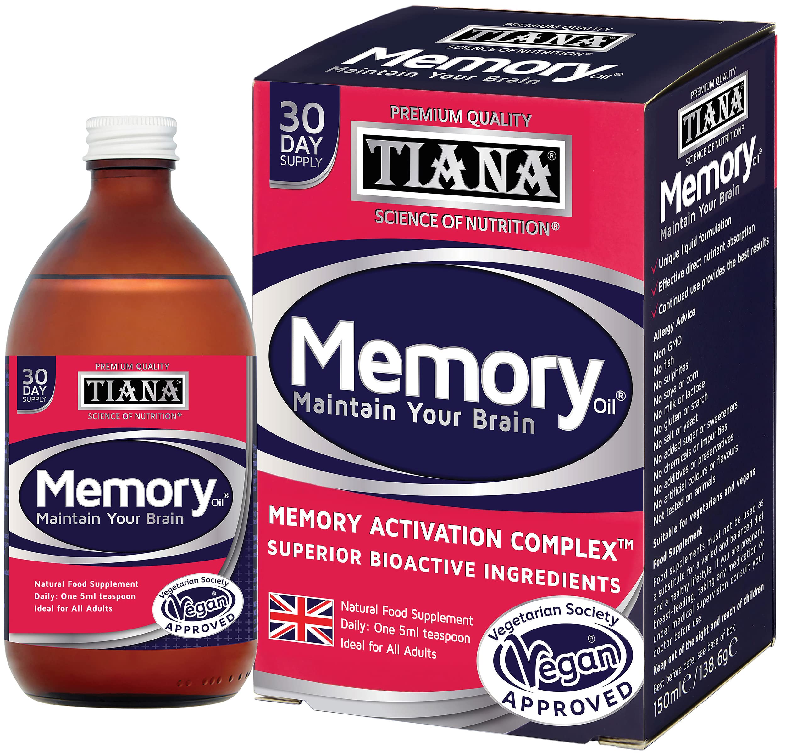 TIANA Advanced Memory Oil, Vegan. Improves Concentration, Focus, Cognitive Ability and Clears Brain Fog. 30 Days’ Supply.
