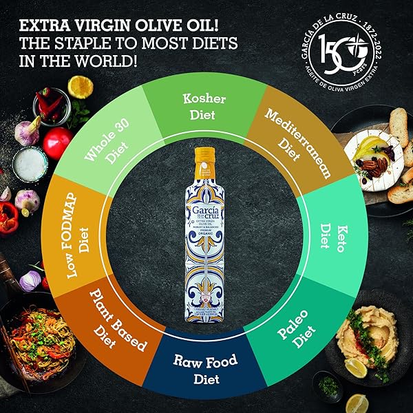 GARCÍA DE LA CRUZ – ORGANIC EXTRA VIRGIN OLIVE OIL, MASTER MILLER PREMIUM OIL, ALMOND AND TOMATO TONES, SMOOTH BODY, SOURCED IN SPAIN, MONTES DE TOLEDO, GLASS BOTTLE – 500 ML