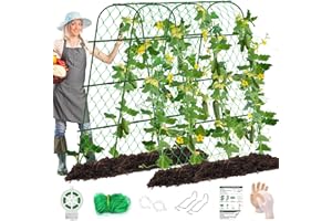 WLLEYAY 65"×65" Upgrade Heightened Cucumber Trellis for Raised Bed,U-Shape Garden Trellis for Climbing Plants Outdoor,Adjustable Metal Arch Vegetables Trellis with Climbing Net for Tomato,Bean,Grape,Zucchini