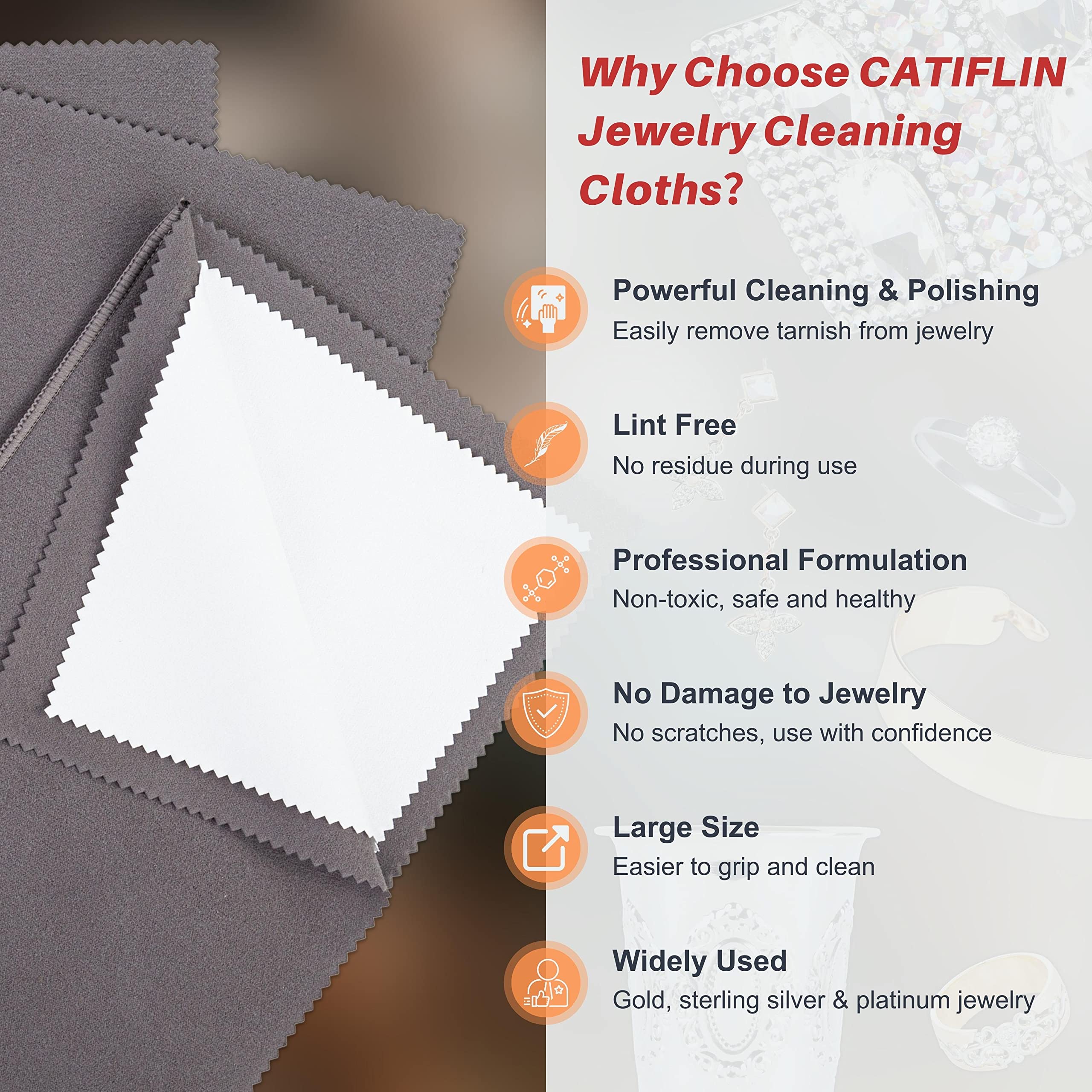 CATIFLIN 3PCS Dark Gray Silver Polishing Cloths, 10