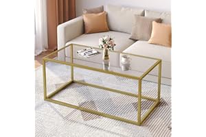 SAYGOER Gold Coffee Table Glass Coffee Tables Modern Rectangular Center Table Simple Minimalist Sofa Table for Living Room Home Office, 39.3 x 19.7 x 17.7in, Gold