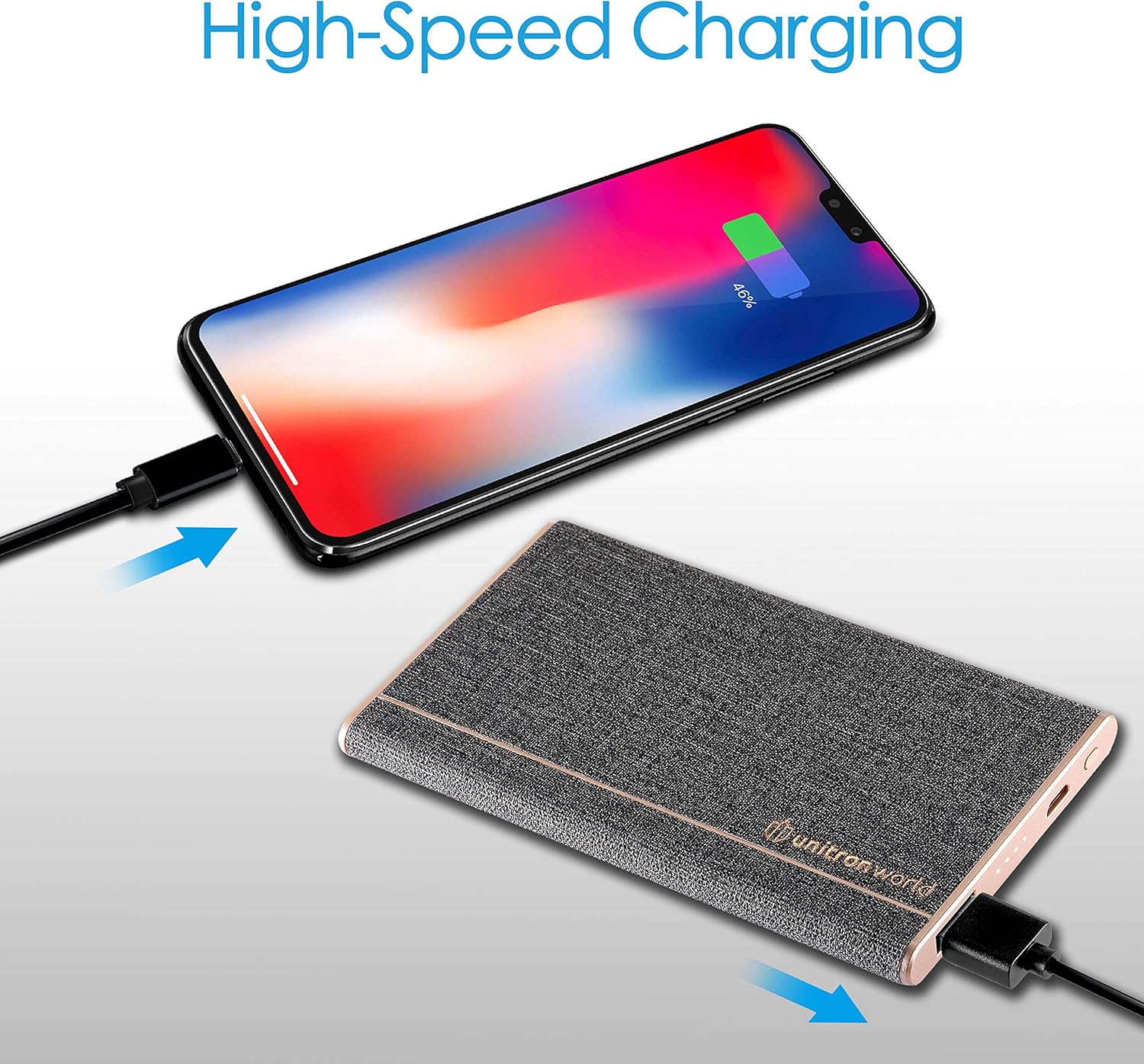 Unitron World Portable Charger Power Bank Ultra Slim Power Bank Portable Phone Charger External Battery Pack High Speed Compatible with iPhone 11 Pro XS X Max 8 6 iPad Android Pixel Samsung | 5000mAh