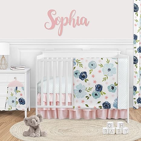 navy floral crib bedding