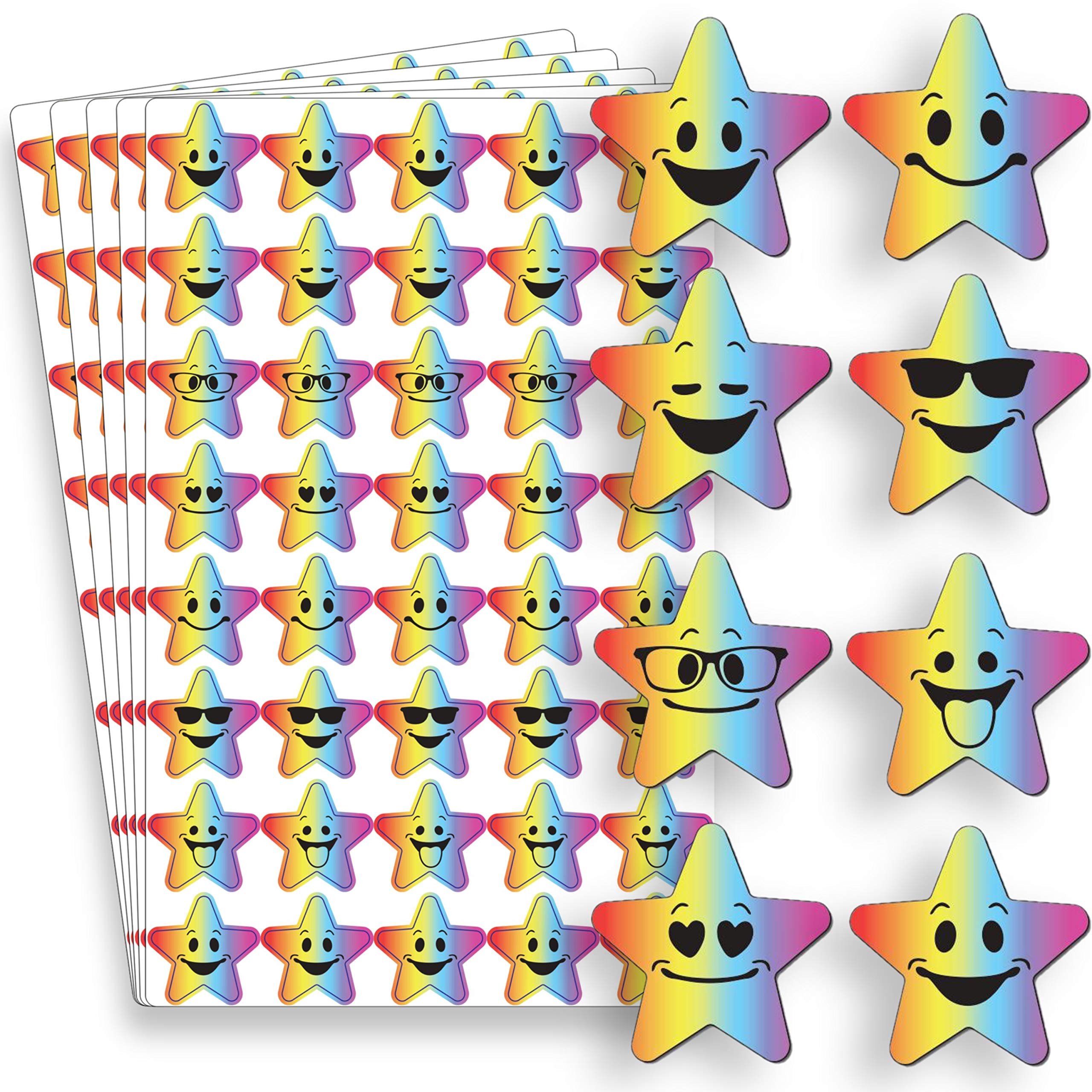 Rainbow Stickers - 200 Colourful Reward Star Stickers for Kids, Smiley Face Praise, Teachers Choice for School, Reward Charts, Good Work & Achievement for Children by Innoveem