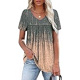 WEESO Womens T Shirts Short Sleeve Pleated Dressy Casual V Neck Summer Tops Blouses