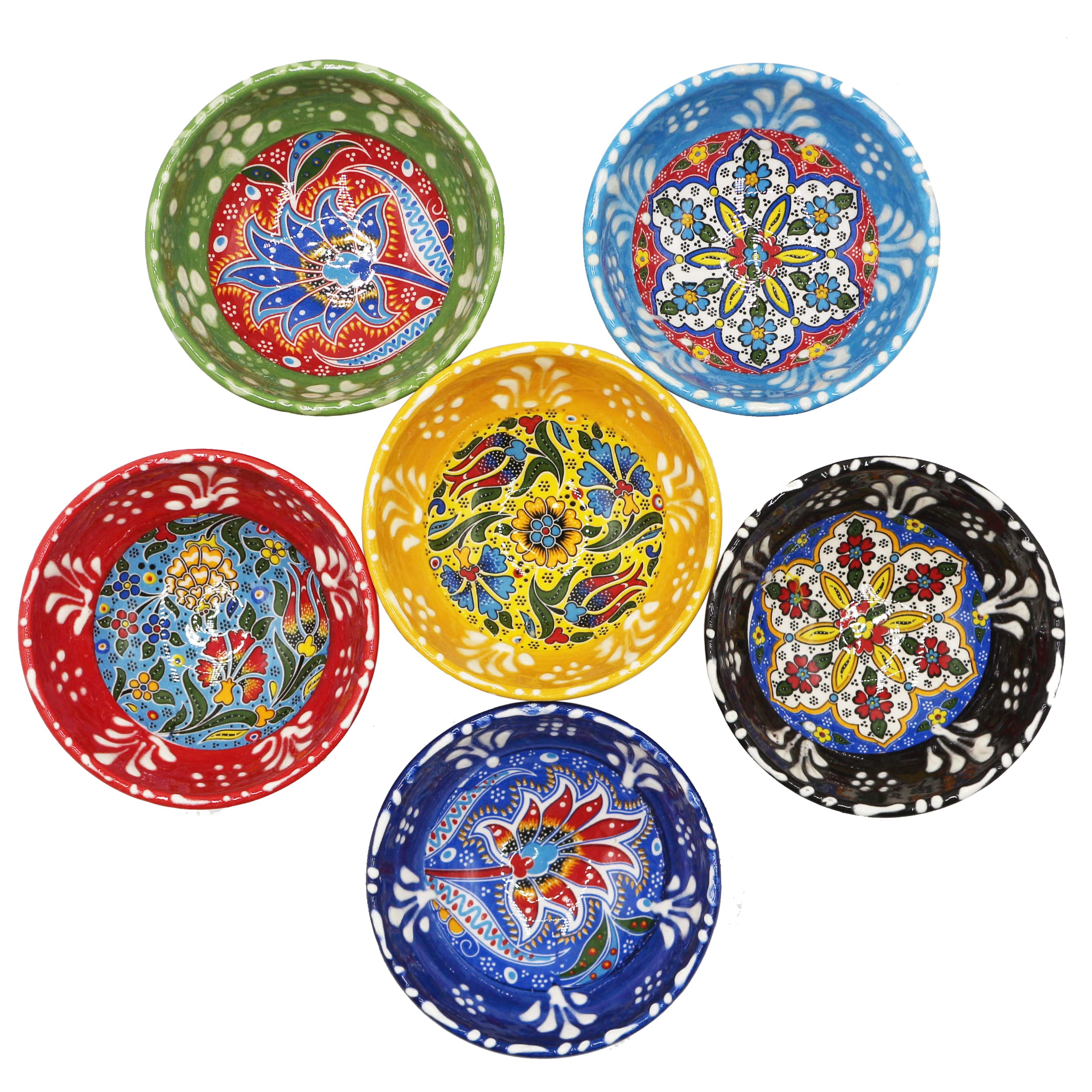 Silver Craft SilverCraft 6 Pcs Hand Painted Decorative Serving Turkish Tiny Bowls - Handmade Ceramic Bowl Set of (3.3''inc/8.5cm) 2.5 Oz Pinch Multicolor Small Best Gift, Tulip