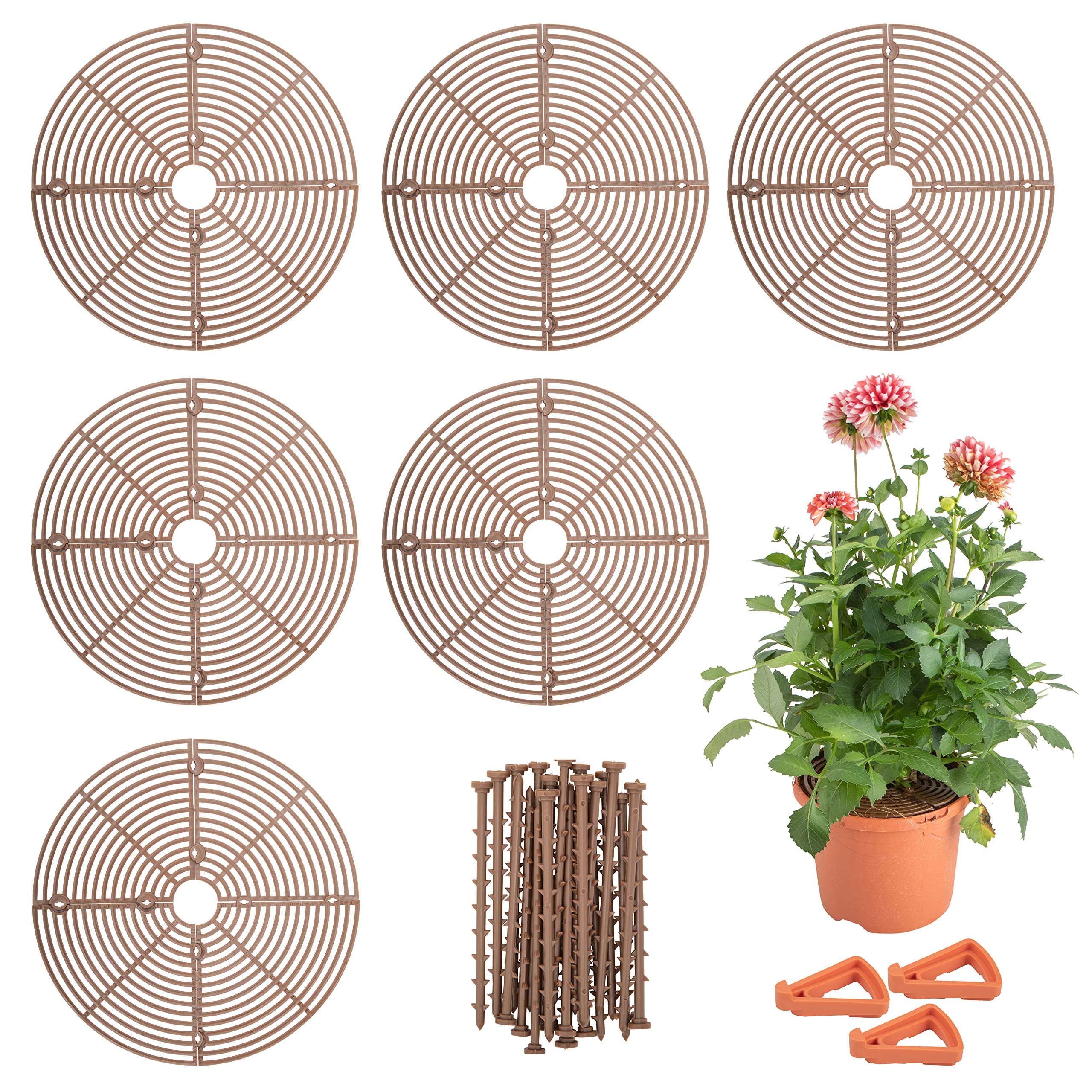 6 Pack Plant Pot Grid Protector - Soil Cover Guards for Indoor Plants - Baby, Cat, Dog & Animal Proof - Complete with Planter Feet 3 Pack