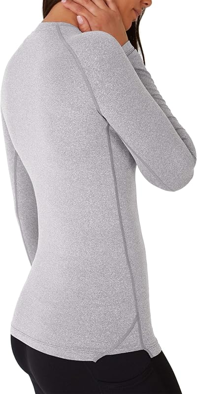 T-shirt térmica ajustada feminina - T-shirt térmica de manga comprida feminina com tecnologia SuperThermal - T-shirts térmicas de compressão de manga comprida para corrida e ciclismo de ginásio - Cinzento claro, XS