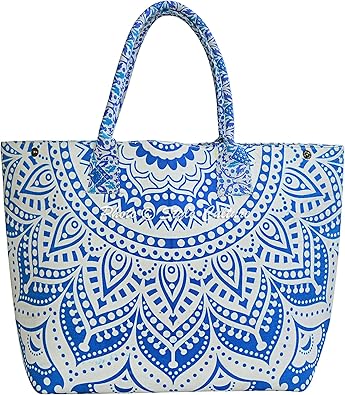 blue and white purse