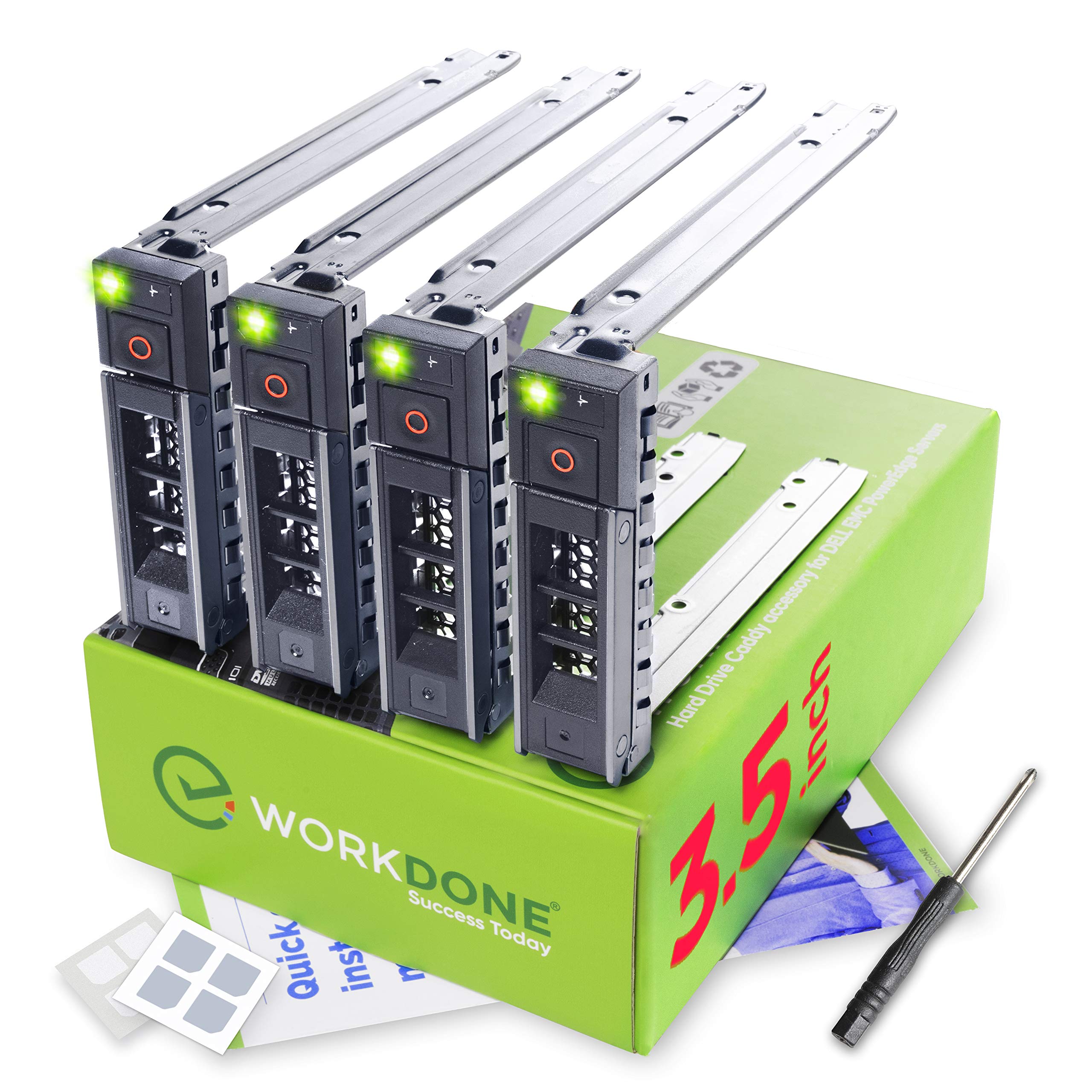 WORKDONE Pack 4 Plateaux HDD 3.5" - Compatibles Serveurs Dell PowerEdge - Avec Vis Et étiquettes