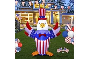 InfleasJoiy 4th of July 5ft Independence Day Eagle with built-in LED lights to light up your yard, perfect for outdoor and indoor parties, outdoor holiday inflatable decorations for patios, patios