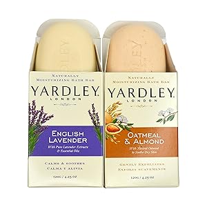 Yardley London Soap Bath Bar Bundle - 4 Bars: English Lavender & Oatmeal and Almond Naturally Moisturizing Bath Bar, 4.25 oz. (Pack of 4, Two of Each)