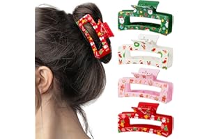 PANTIDE 4Pcs Christmas Hair Claw Clips for Women Girl - Xmas Candy Cane Snowflake Red Green Rectangle Nonslip Banana Hair Cli