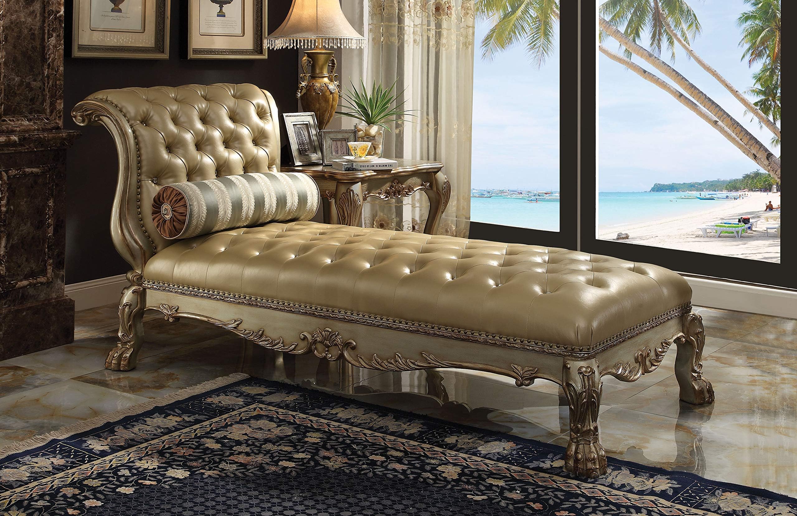 AcmeDresden Gold Patina Chaise with 1 Pillow