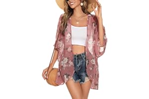 JOELLYUS Womens Kimono Beach Cover Up Chiffon Cardigan Floral Tops Loose Capes