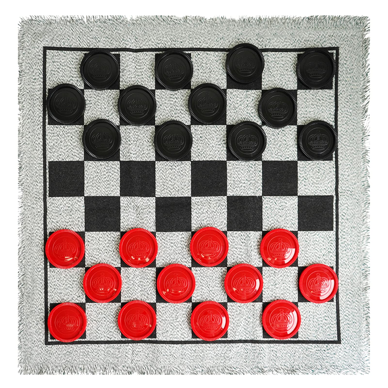 Photo 1 of SEETOOOGAMES Giant Checkers Board Game - Large 3 in 1 Reversible Checker Rug - Tic Tac Toe Game for Kids Adults and Family Indoor Outdoor Activities - Grey