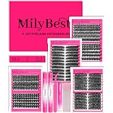 MilyBest 4 Styles Lash Clusters Kit, 864 Pcs D Curl Volume Lashes | Wispy bulk individual eyelash extensions with 2 bond and seal glue for DIY variety lash maps and salon-style looks