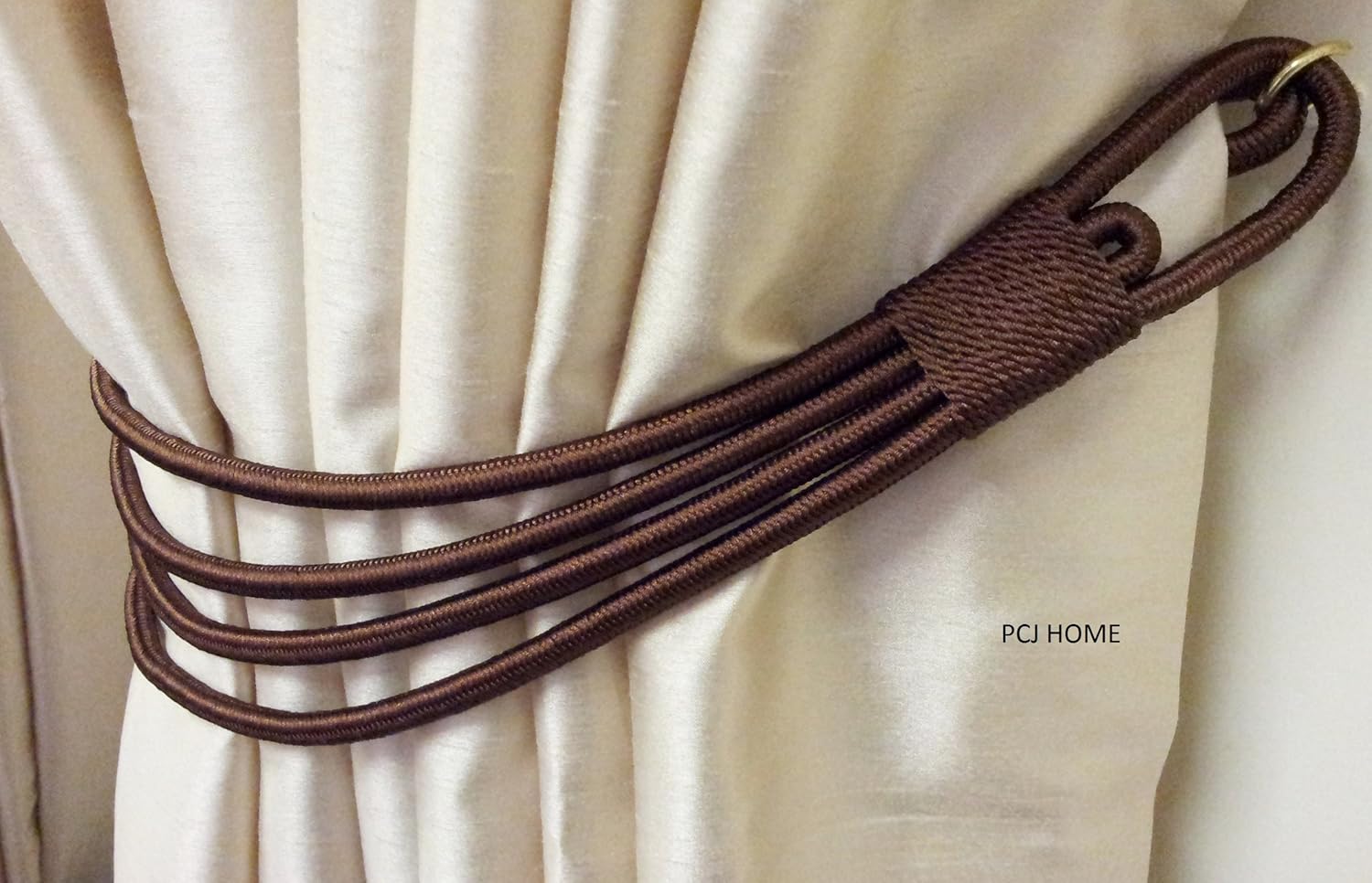 2 X CHOCOLATE BROWN THICK LARGE CORD BANDED CURTAIN DRAPE TIE BACKS