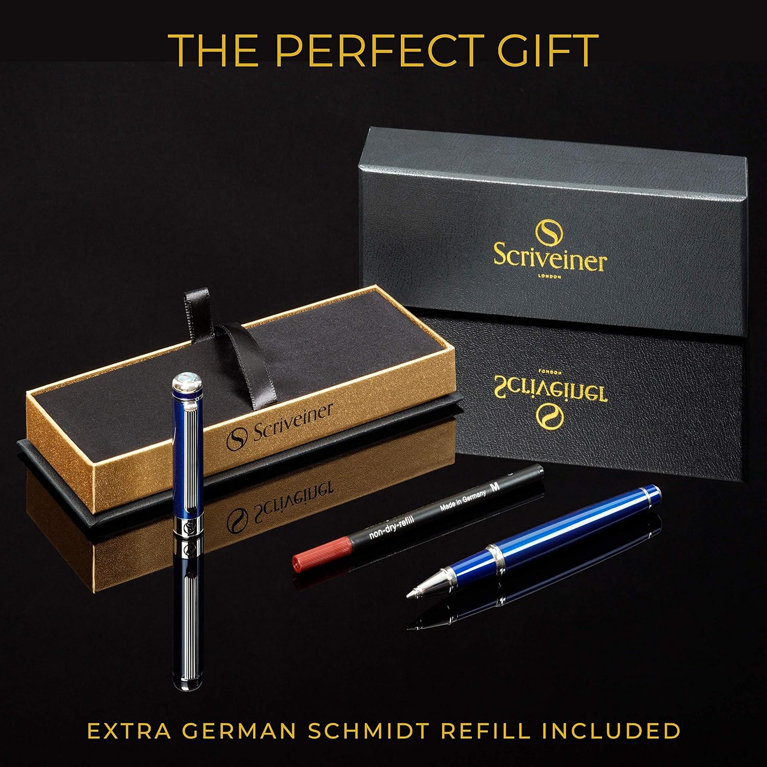 Scriveiner Midnight Blue Rollerball Pen, Multi Award Winning Luxury Rollerball with Chrome Trim & Schmidt Refill - Image 5