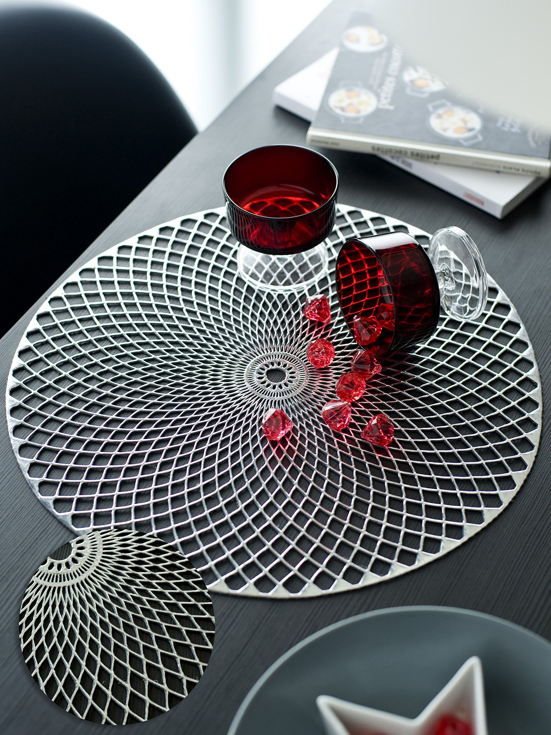 Calitex Set of 6 Round Tables, PVC, Silver, 38 x 38 cm