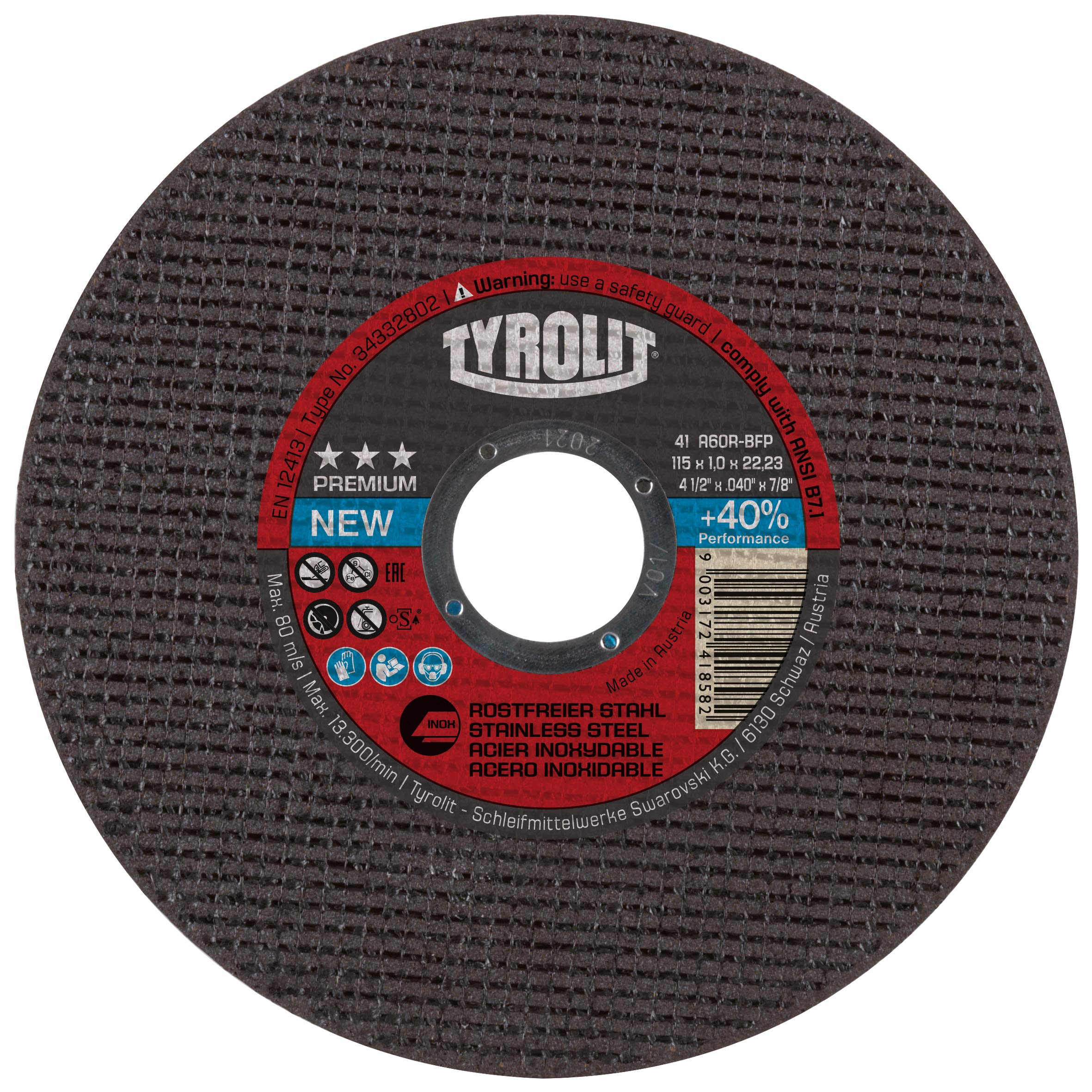 TYROLIT PREMIUM Super-Thin Metal Cutting Discs for Stainless Steel, Angle Grinder Discs for Sheets, Profiles, Pipes, 115 mm x 1.0 mm x 22.23 mm, 25-Pack