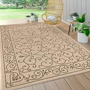 JONATHAN Y SMB106A-8 Charleston Vintage Filigrangewebe Teppich für drinnen und draußen, leicht zu reinigen, Schlafzimmer, Küche, Garten, Terrasse, Nicht fusselnd, 240 cm x 300 cm, Beige/Braun