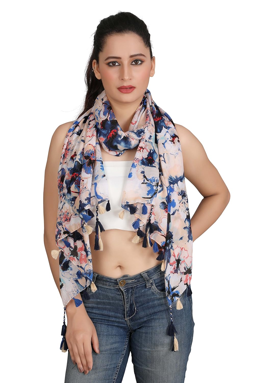 verismo scarf women's polyester floral printed stole (b-9156_blue,free size)