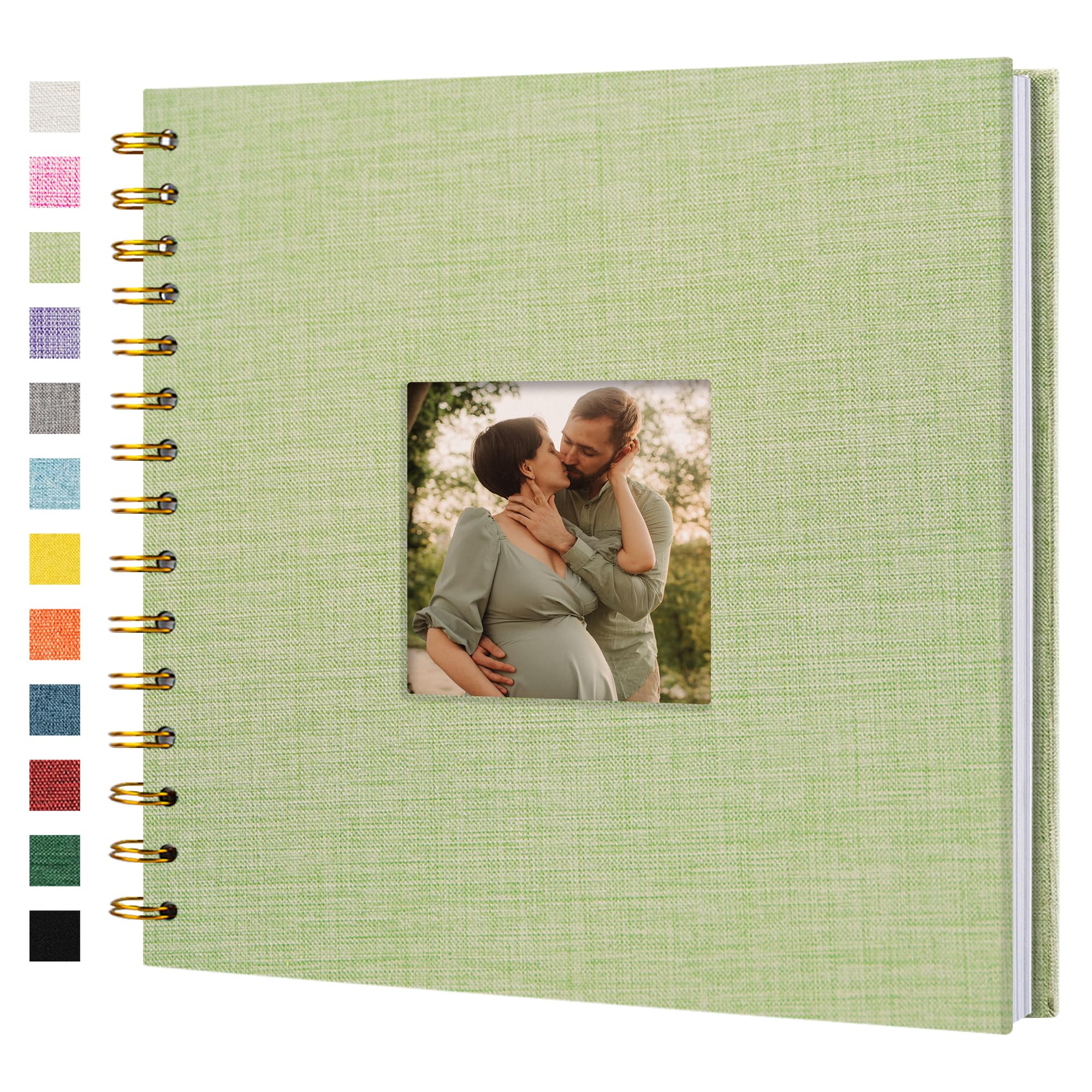 HIWHY Scrapbook Photo Album Linen Cover with DIY Window 20x20 CM White Inner Paper Memory Book with 20 Sheets/40 Pages Grassgreen