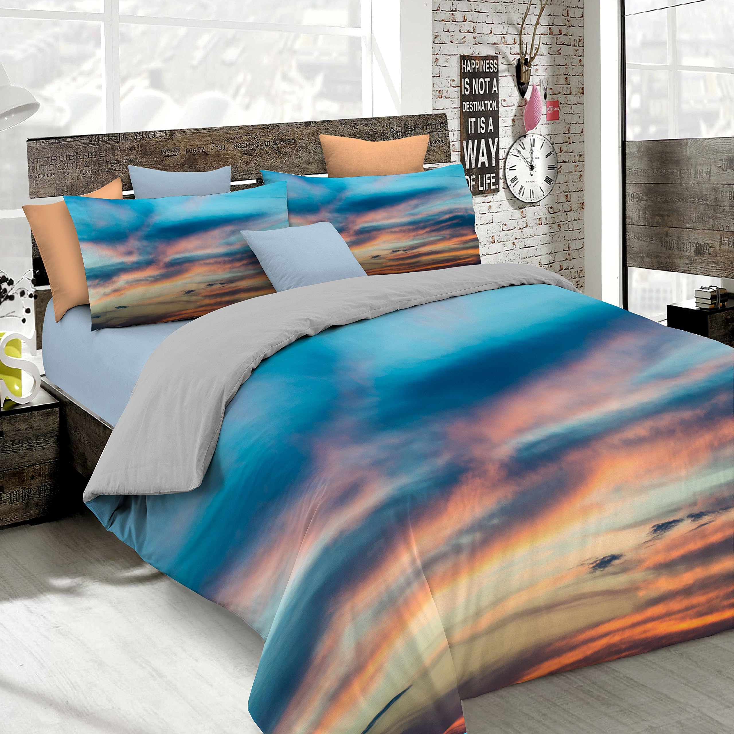 Italian 8058575008527 Bed Linen Set Duvet Cover with Digital Print in full coverage of the codend and Pillowcases, Sec - 08 (multicolor), 100% Cotton Double Duvet, 250 x 200 cm x 1