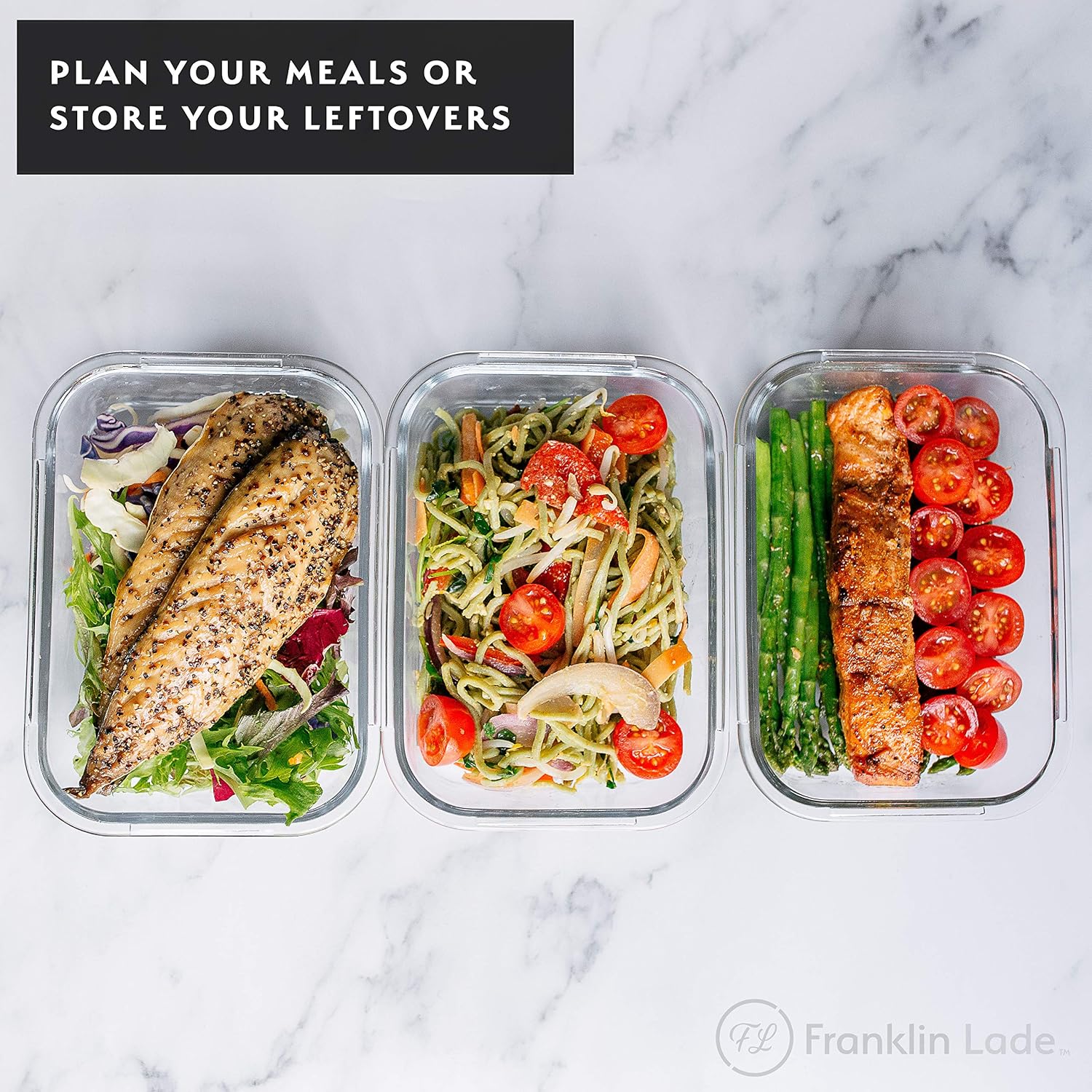 Franklin Lade Glass Meal Prep Containers Reusable, Midnight Blue, Deep Red, 5 Set 1040ml - Image 5