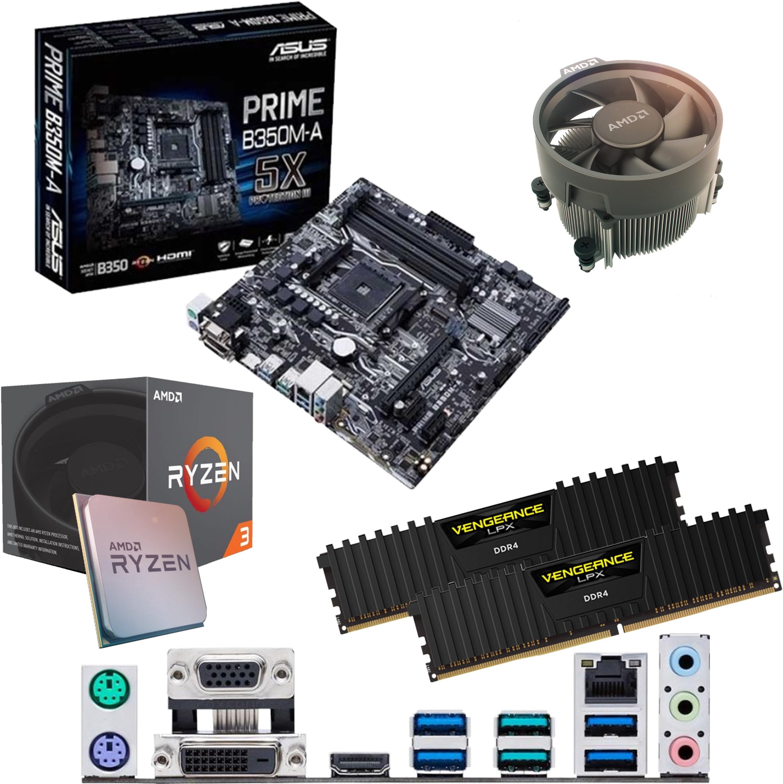 Components4All AMD Ryzen 3 1200 3.1Ghz (Turbo 3.4Ghz) Quad Core CPU, ASUS Prime B350M-A Motherboard & 8GB 3000Mhz Corsair DDR4 RAM Pre-Built Bundle