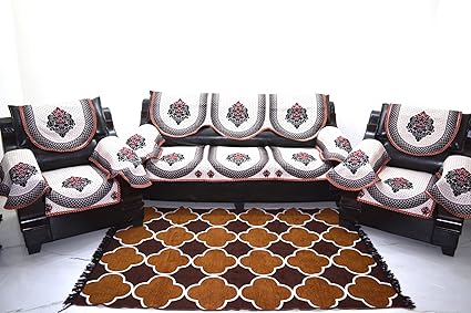 Kingly Maroon Sofa Cover With Arm Set Of 12Pc(3+1+1) Use Both Side Product Id;Peacock05