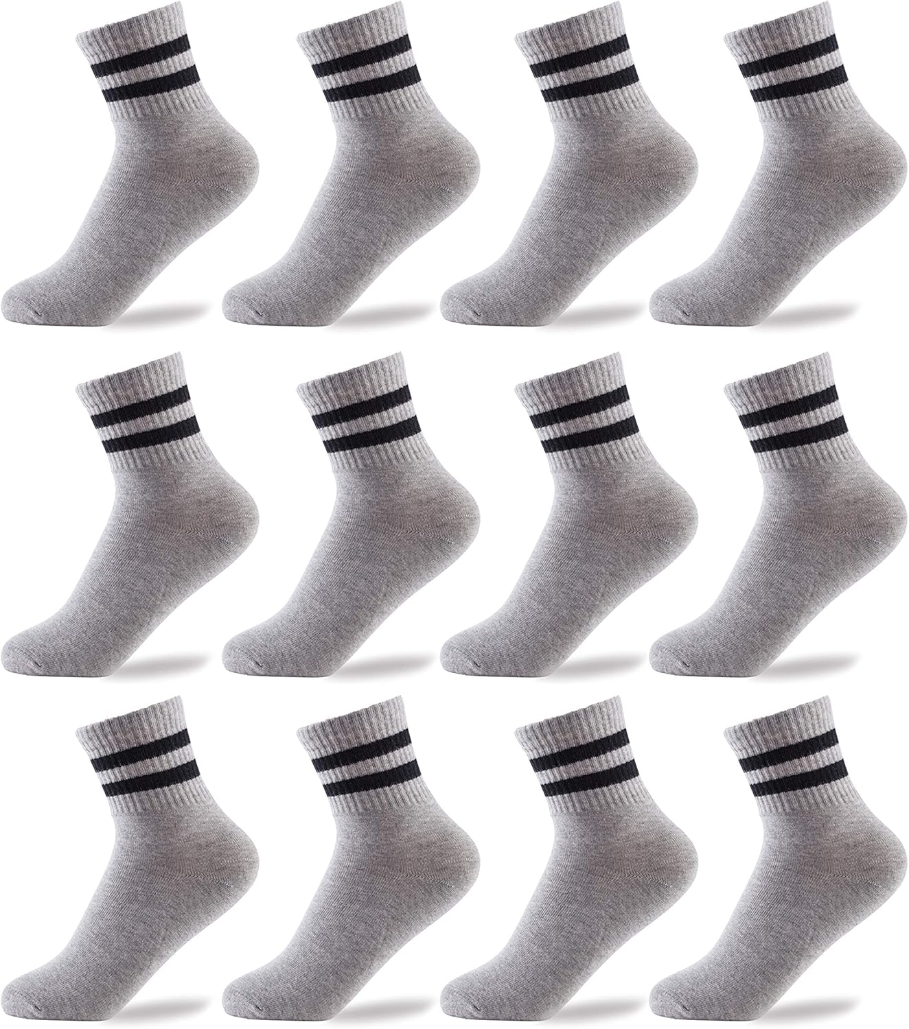 Oohmy Boys Socks 12 Packs Fit for 212 Years Old Boys and Girls Cotton Athletic Ankle Socks for