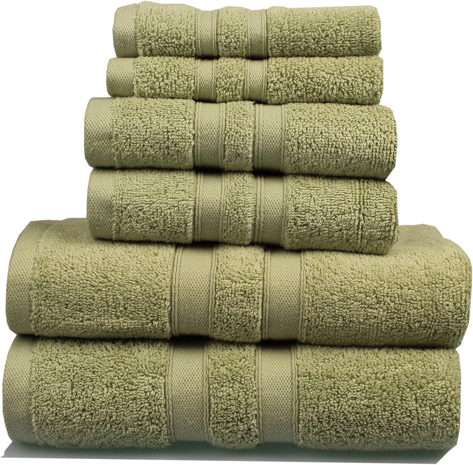 Pure Extravagance 6 Piece Towel Set (Sage); 2 Bath Towels, 2 Hand Towels and 2 Washcloths - Cotton - Machine Washable, Hotel Quality, Super Soft and Highly Absorbent