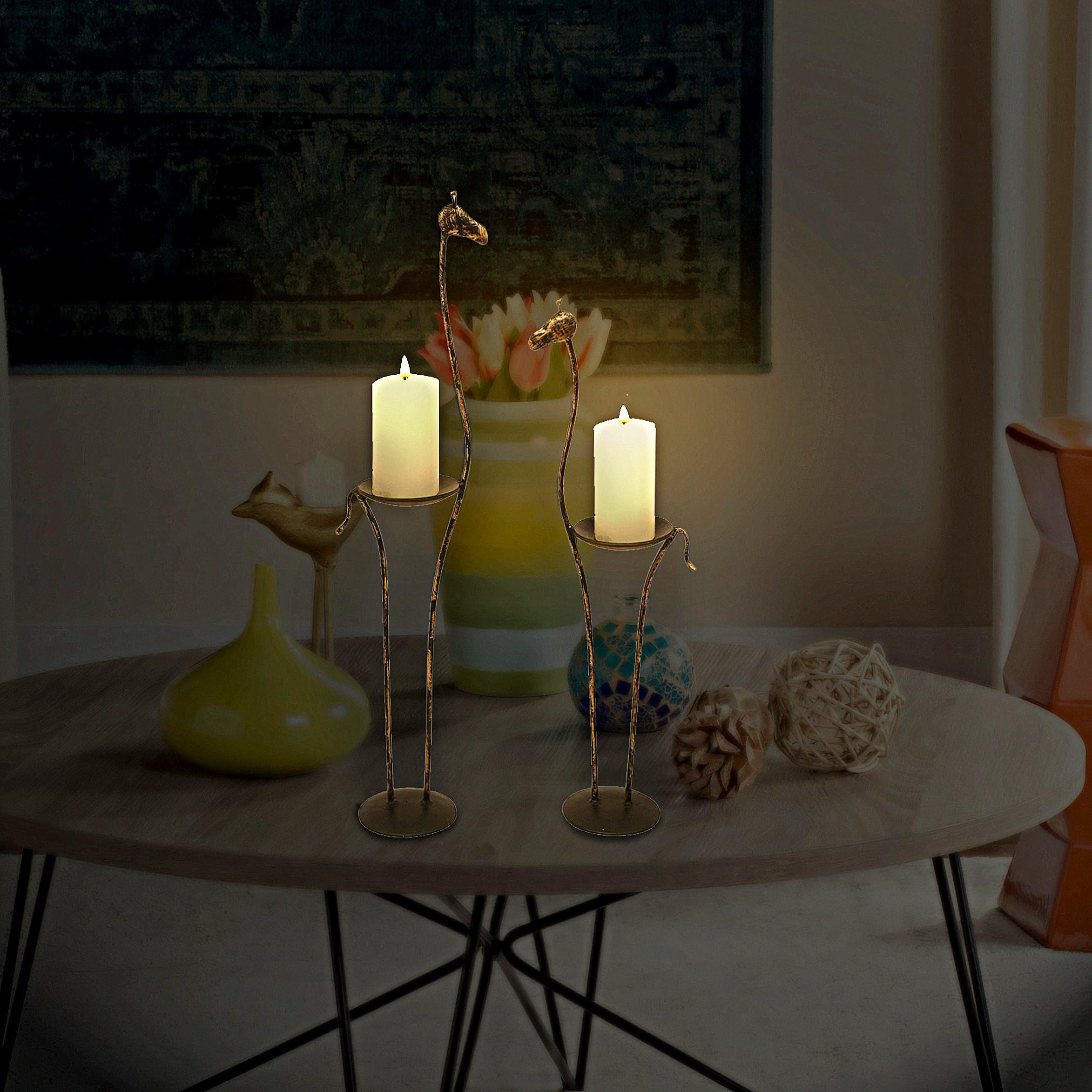 Crafia Golden Black Giraffe Pair Candle Holder, Coffee Table Decorative Centerpieces, Wrought Candle Holders for Home/Holiday Decoration, Candle Light Dinner and for Restaurants.