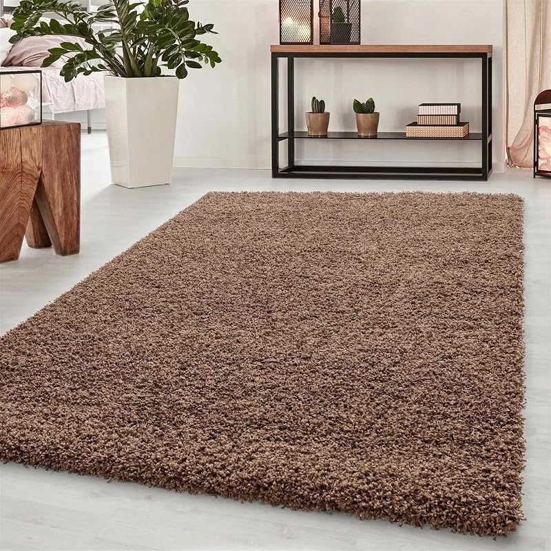 Abaseen Shaggy Rug 160x230 cm Mocha Thick Pile Non-Slip Living Room