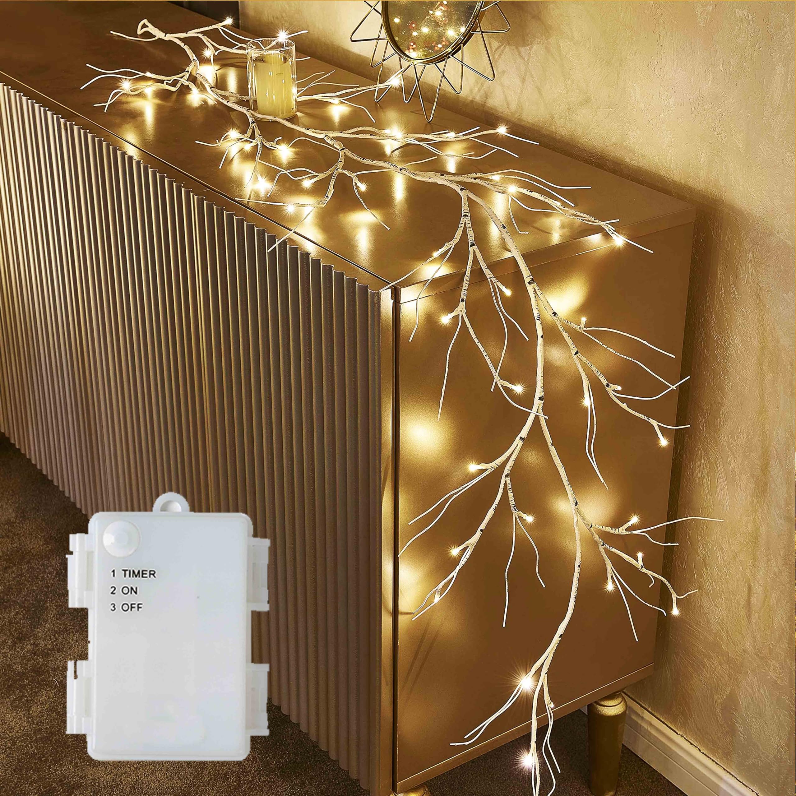 Photo 1 of Hairui Birch Garland with Lights 6FT 48 LED Battery Operated, Lighted Twig Vine with Timer for Christmas Home Fireplace Decoration Indoor Outdoor Use