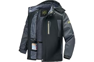 Slwosdlds Men's Winter Ski Jacket Warm Waterproof Fleece Liner Snow Coat Hooded Windproof Mountain Raincoat