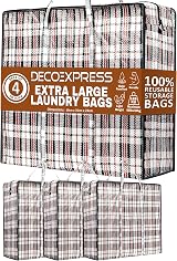 DECO EXPRESS Laundry Bags XXL 107L Pack of 4 Durable Zippered Bags