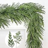 Christmas Cedar Garland, 6 Ft by 10 Inch Real Touch Soft and Thick Green Faux Pine Garland Artificial 40 Cedar 50 Cypress for Home Decor Fireplace Wall Indoor Outdoor Holiday Party Decorations