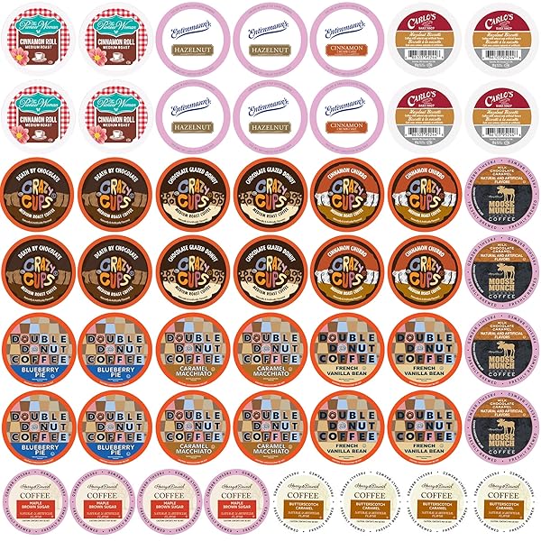 PERFECT SAMPLERS FLAVORED COFFEE VARIETY PACK, FLAVORED COFFEE PODS (INCLUDING CARAMEL MACCHIATO, TEXAS PECAN, & MORE) SINGLE SERVE COFFEE FOR KEURIG K CUPS MACHINES, 50 COUNT