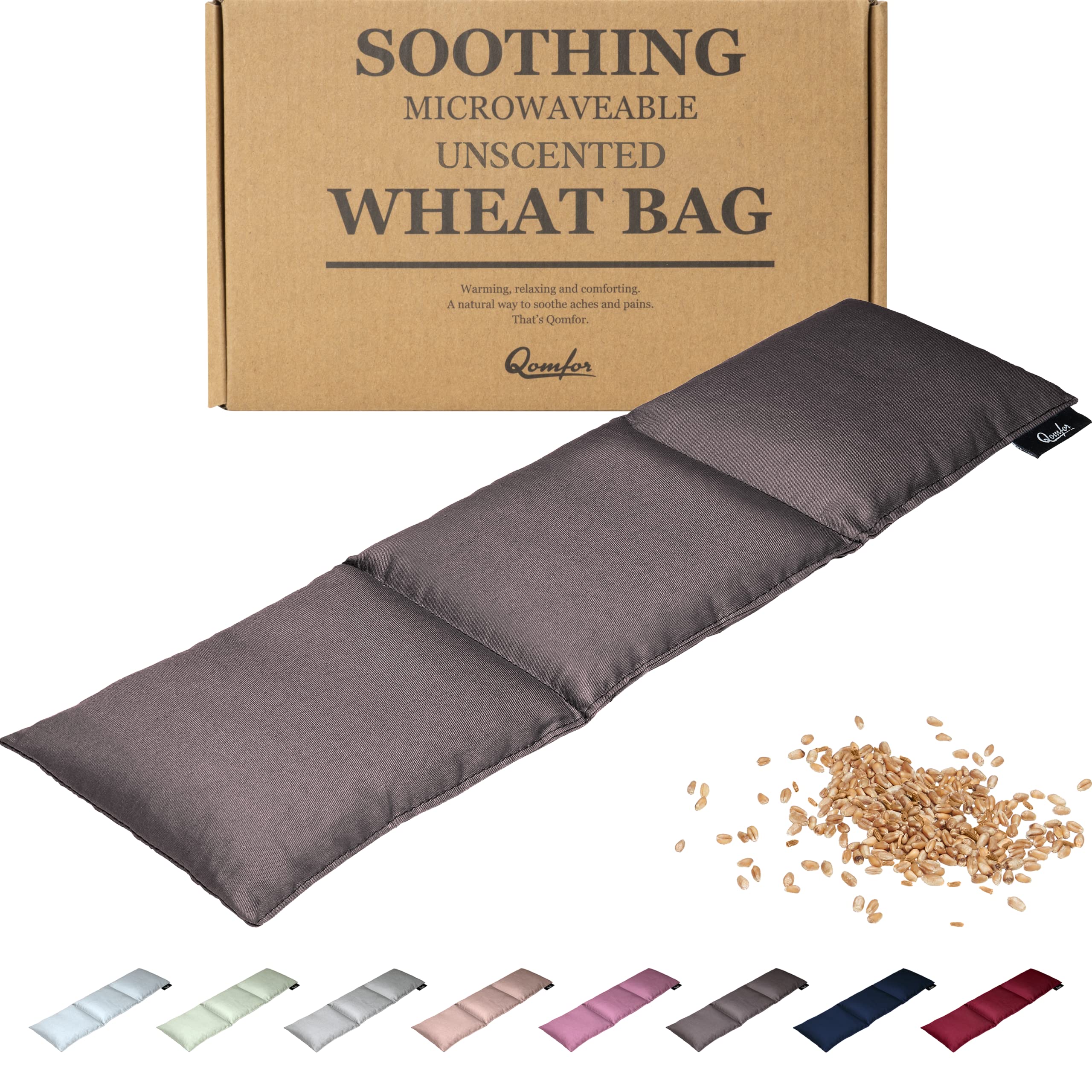Qomfor - Microwavable Wheat Bag - Dark Grey - 3-Chamber Design Microwave Heating Pad/Warming Pillow - Heat Pack for Neck, Shoulders & Period Cramps Pain Relief - Reusable Hot & Cold Therapy Bag