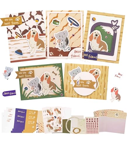 Kit Para Hacer Tarjetas DIY Con Sobres - Tarjetas En Blanco Con Gatos Y Perros, 9 Sobres Incluidos