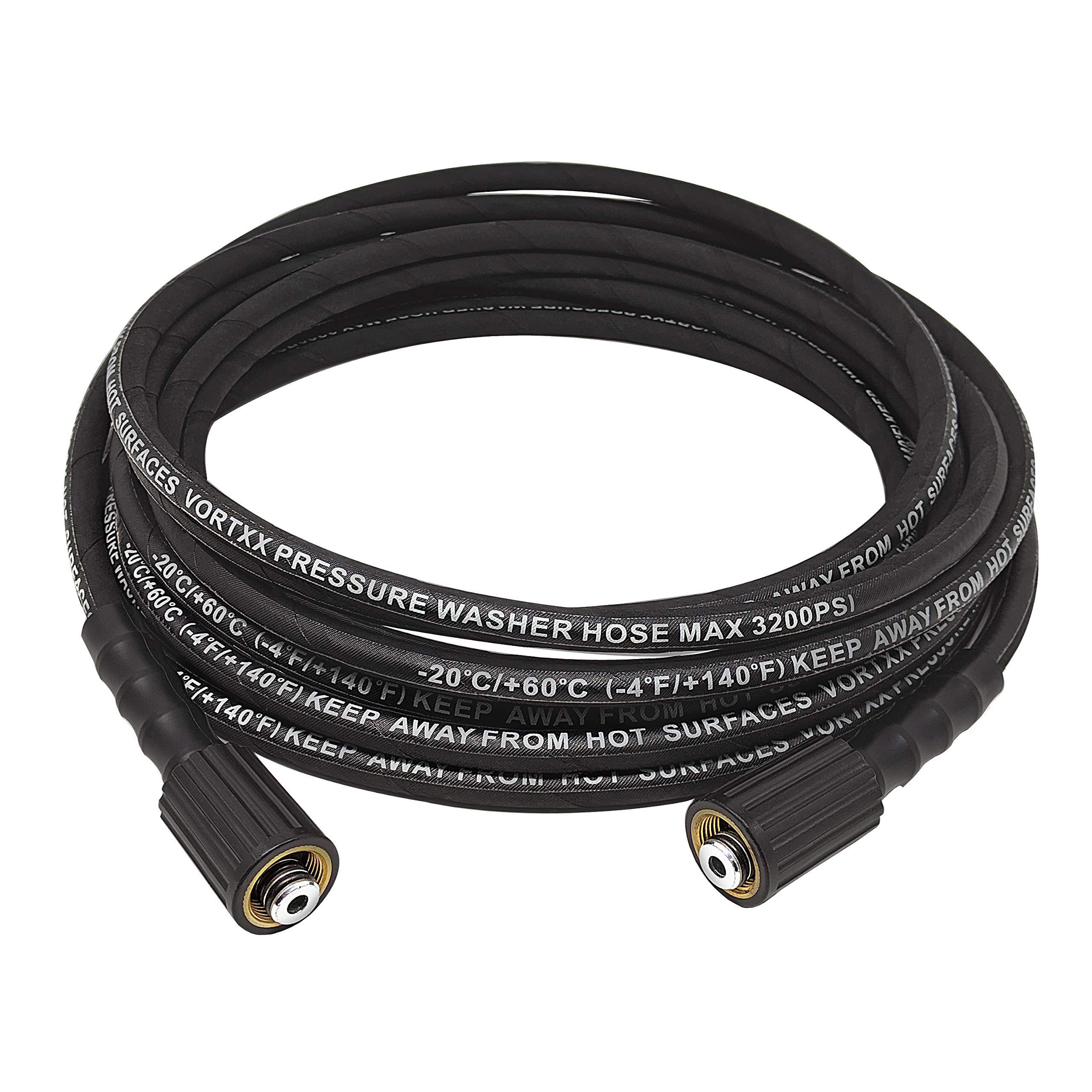 Vortxx 1/4" x 30FT Heavy Duty Pressure Washer Hose,M22-14mm, 3200 PSI, Steel Wire Braided & Synthetic Rubber Jacket, Kink Resistant, Double O-Ring