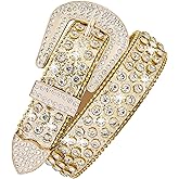 VXRXAL Men Fashion Rhinestone Belt Western Bling Studded Design Leather Diamond Belt for Jeans