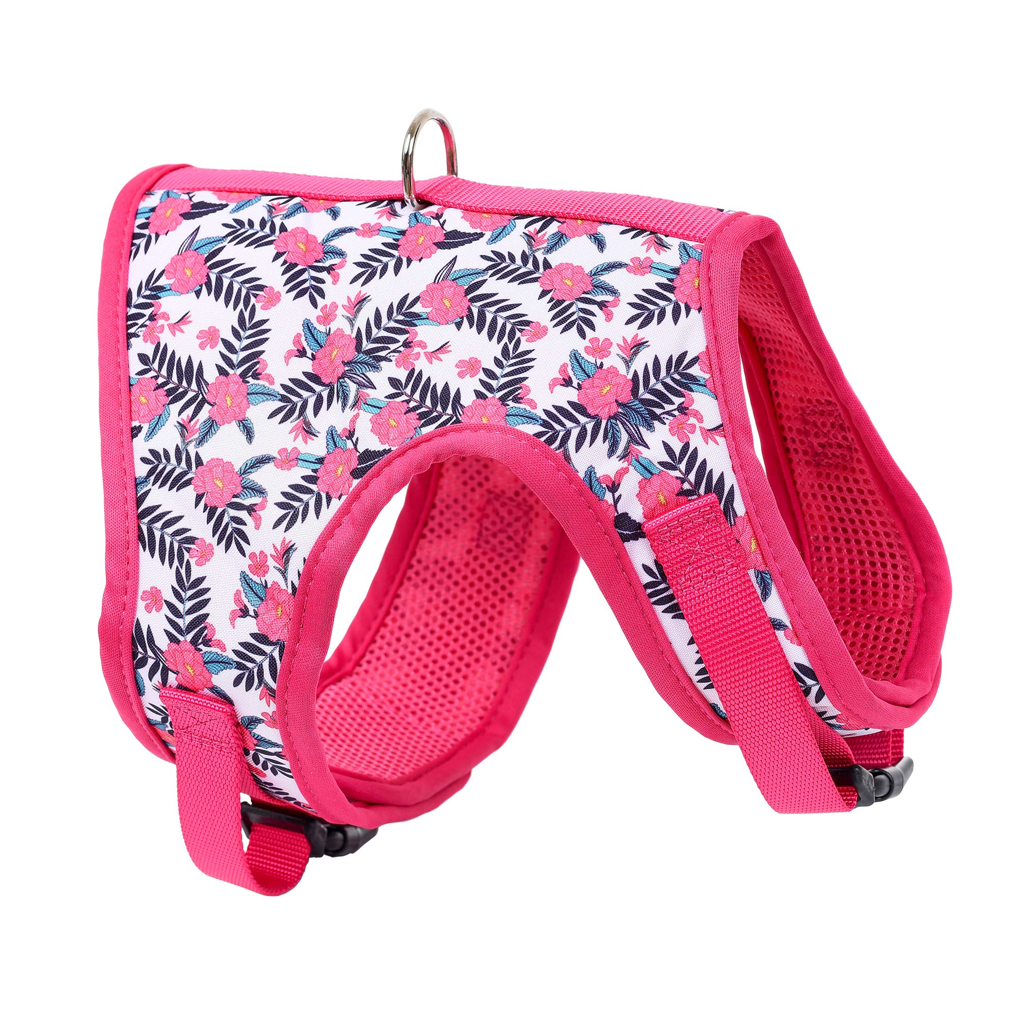 Mile High Life | Easy Get on Air Mesh Vest Harness | Spring Floral Collection | Adjustable Easy Closures both Neck and Chest |20 lbs Small Dogs & Cats | Peony | M Chest Size (18"-20")